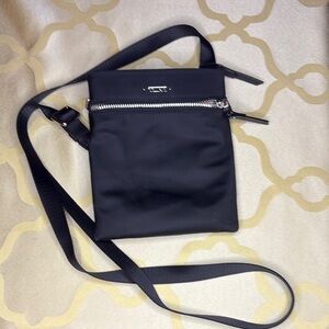 Elegant Black Structured Crossbody Bag with Silver Hardware